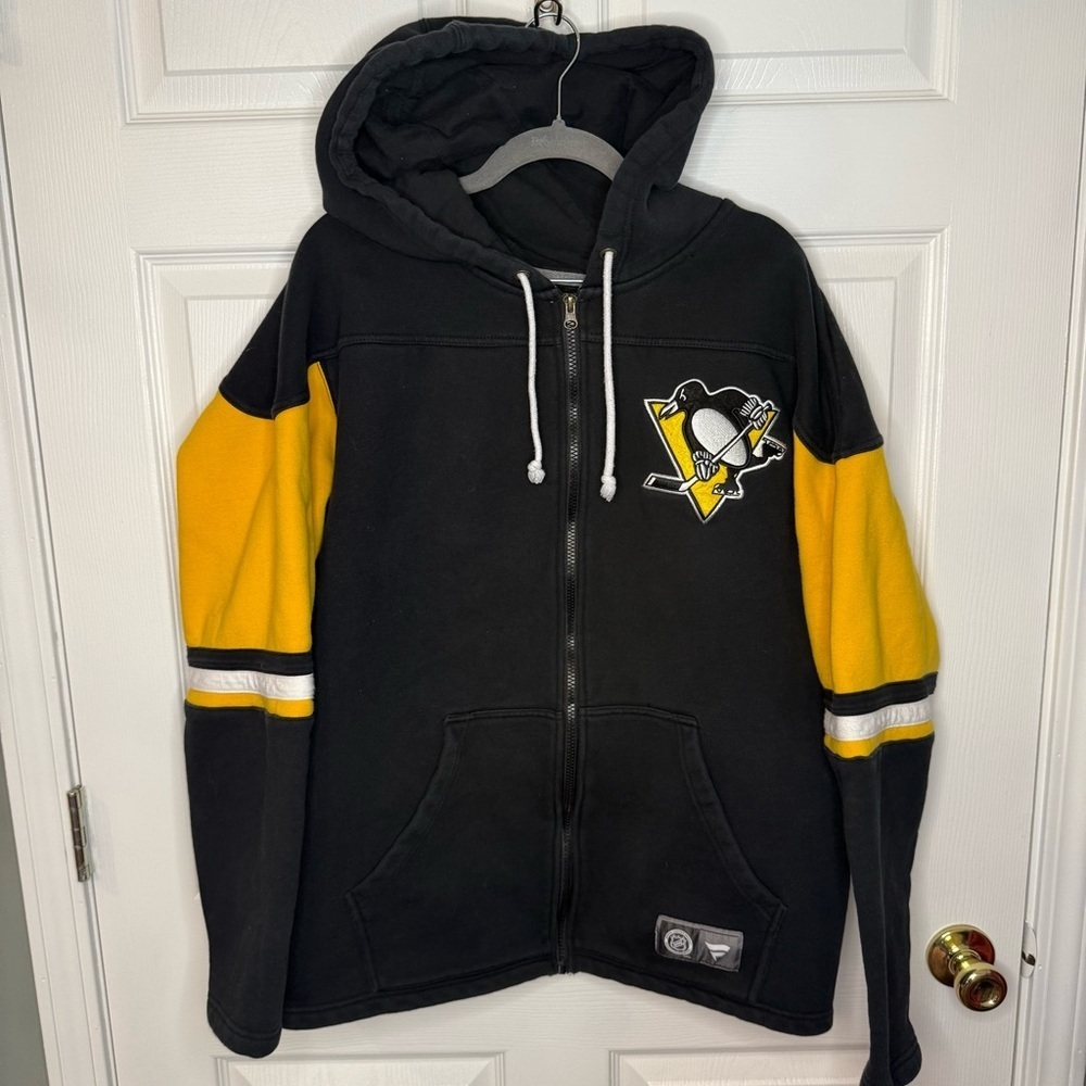 Fanatics NHL Pittsburgh Penguins Black and Gold Zip-Up Hoodie Size XL GUC